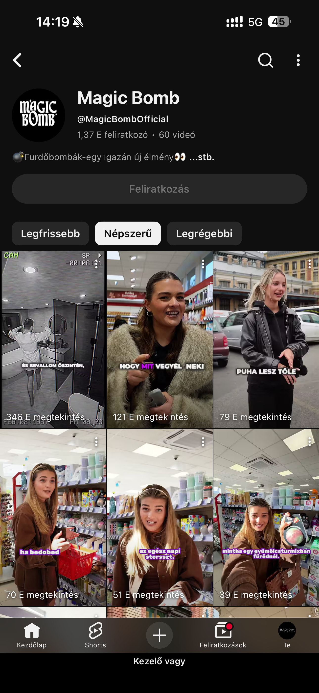 Magic Bomb YouTube profil — 346E megtekintés